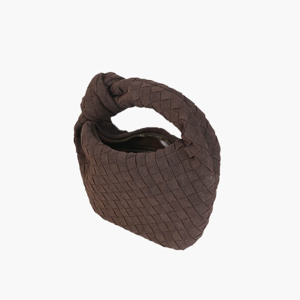 Suède Mini Tas met Gevlochten Structuur en Knoophandvat