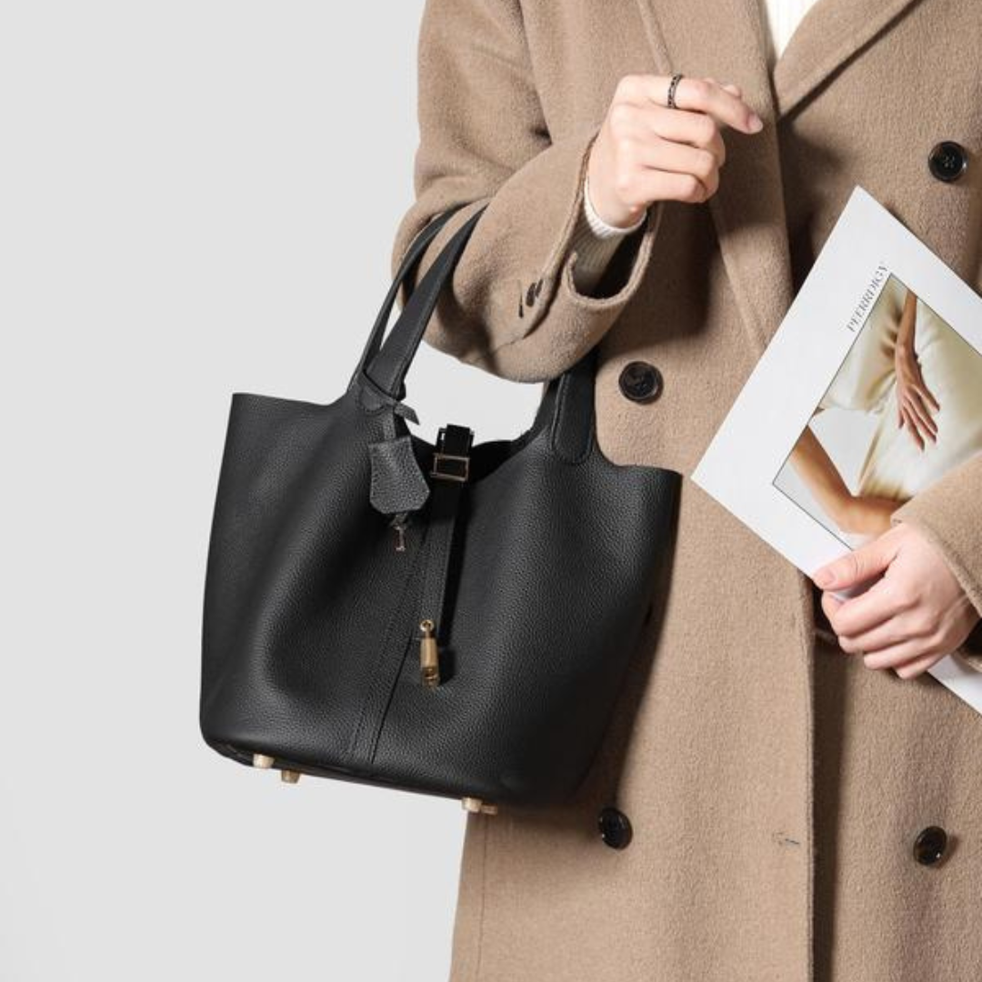 Echte Leren Tote Tas met Padlock‑Sluiting