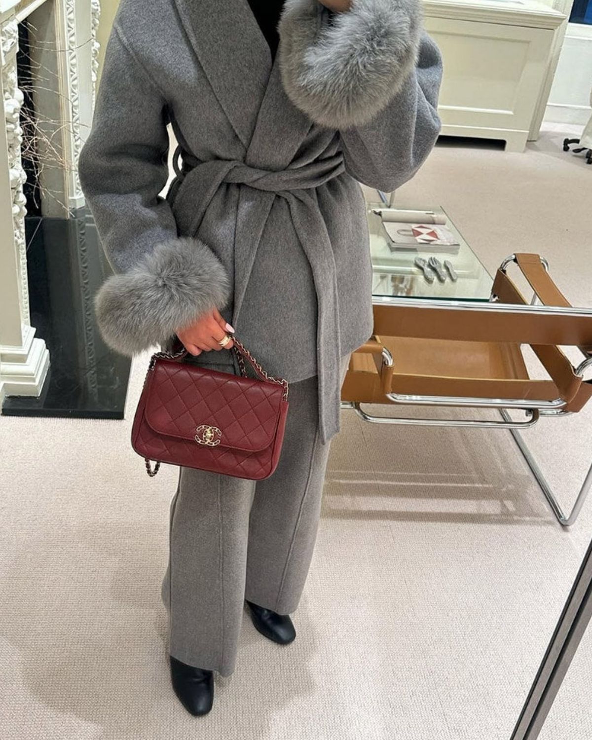 Grace | Luxe Wollen Jas met Vossenbont