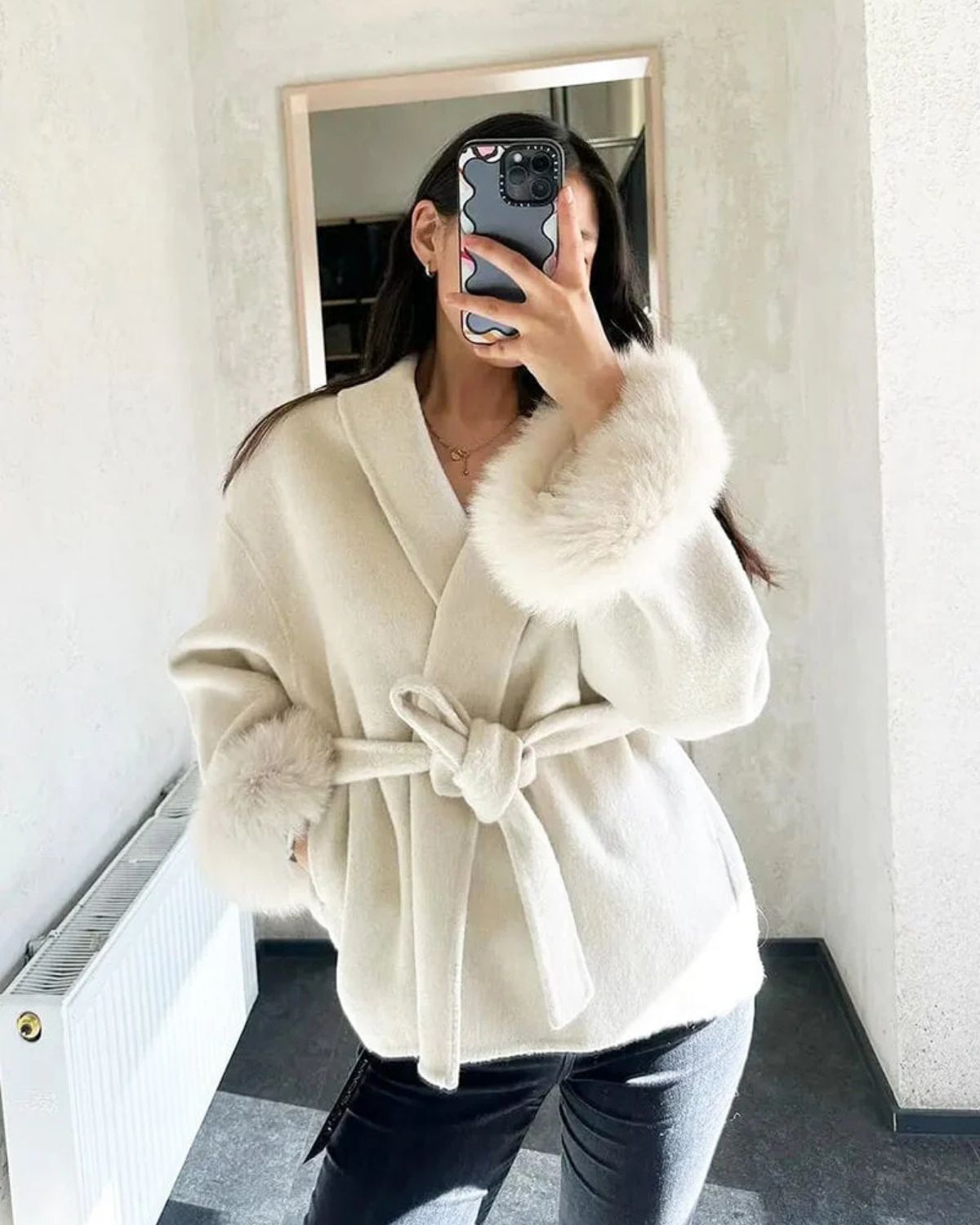 Grace | Luxe Wollen Jas met Vossenbont