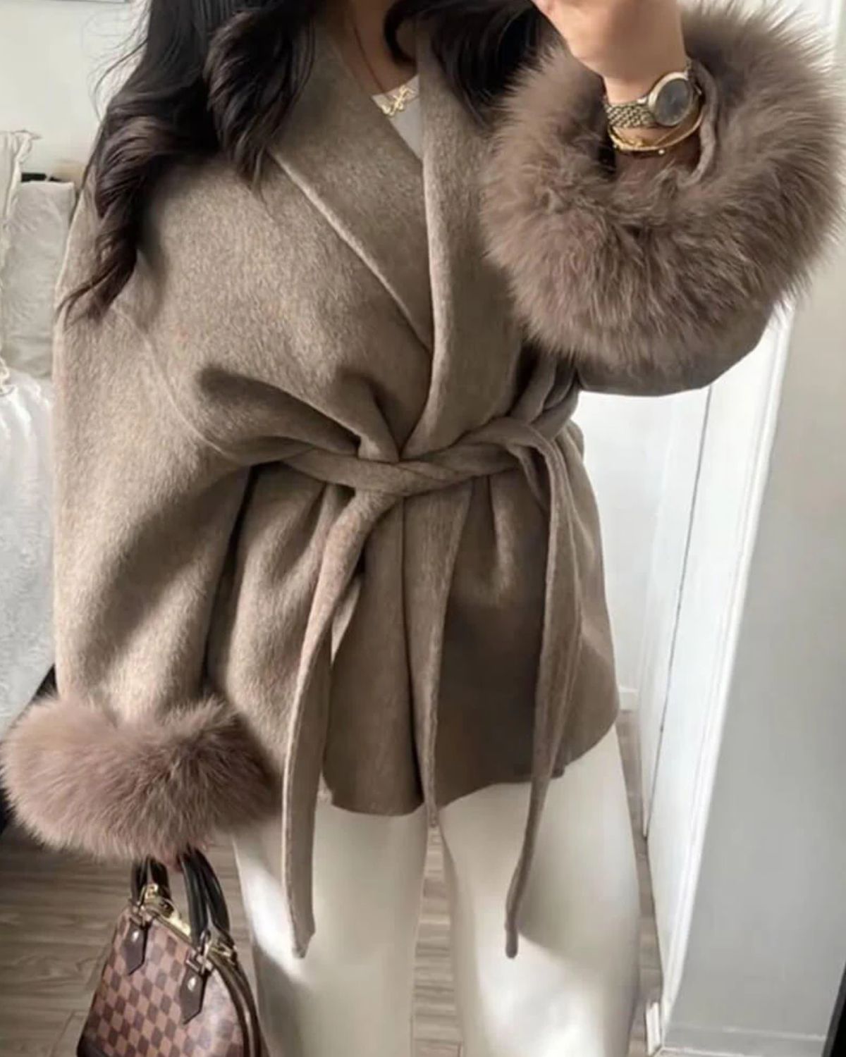 Grace | Luxe Wollen Jas met Vossenbont