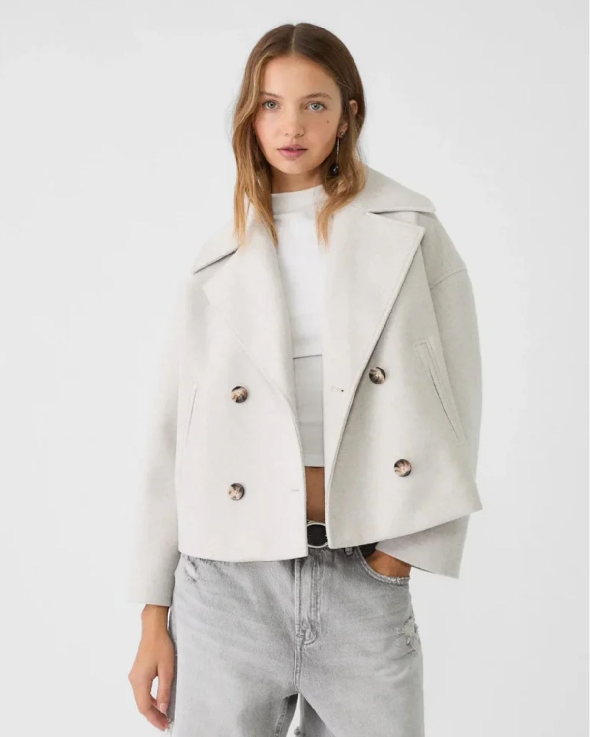 Korte Chique Damesjas met Dubbele Knoopsluiting