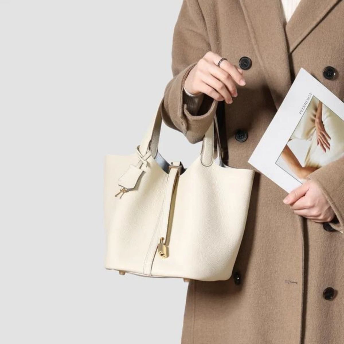 Echte Leren Tote Tas met Padlock‑Sluiting