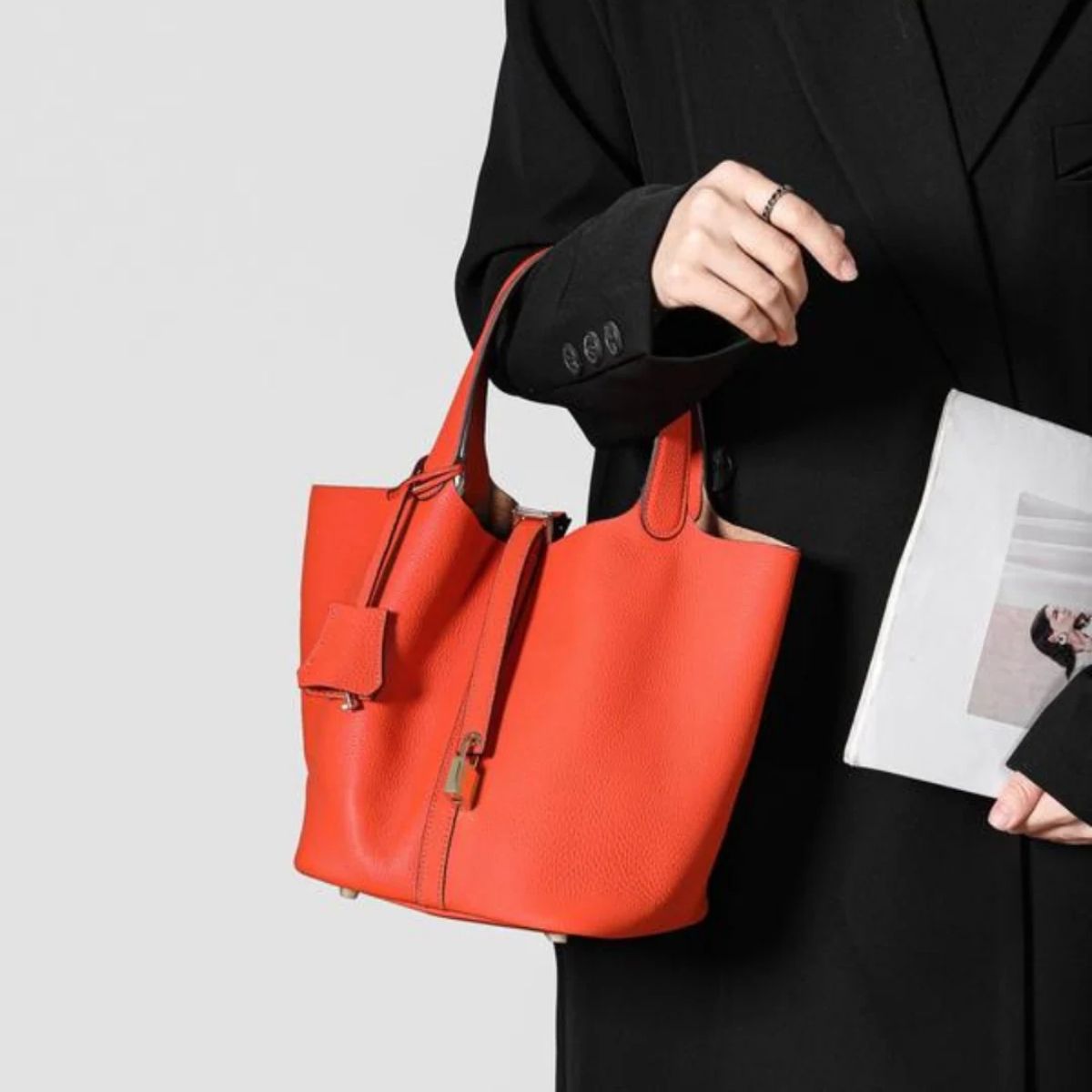Echte Leren Tote Tas met Padlock‑Sluiting