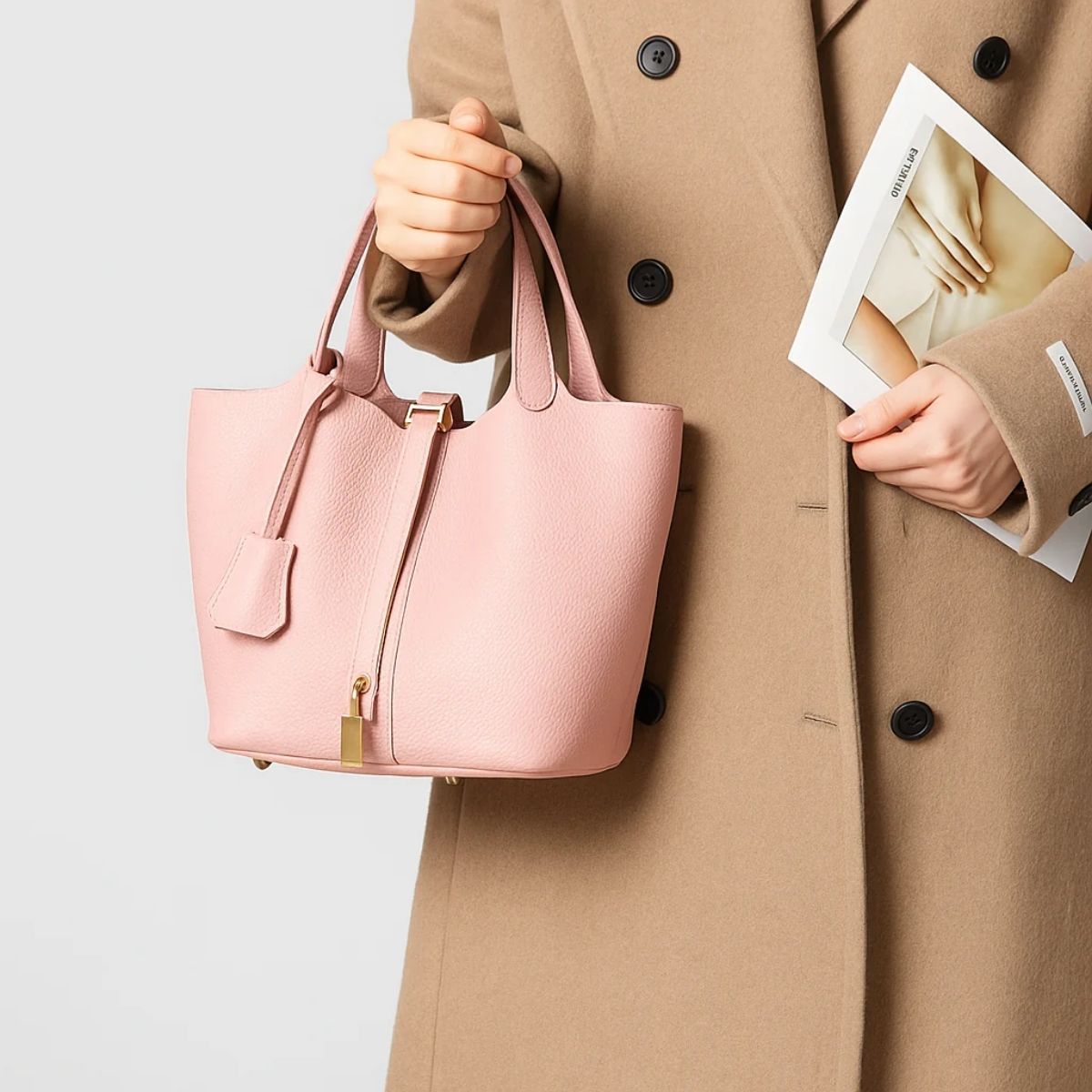 Echte Leren Tote Tas met Padlock‑Sluiting