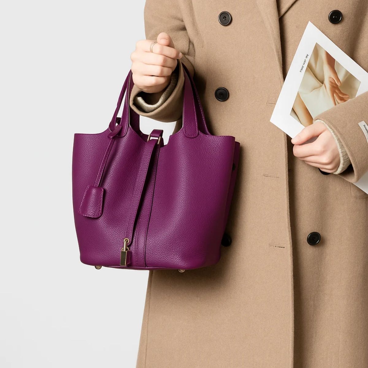 Echte Leren Tote Tas met Padlock‑Sluiting