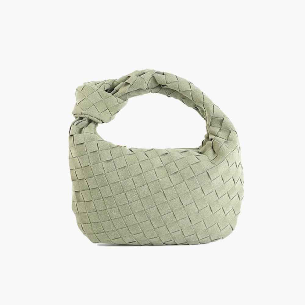 Suède Mini Tas met Gevlochten Structuur en Knoophandvat