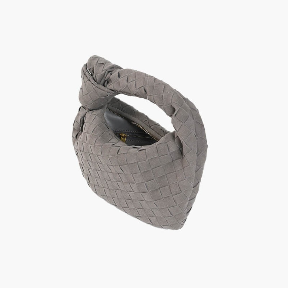 Suède Mini Tas met Gevlochten Structuur en Knoophandvat