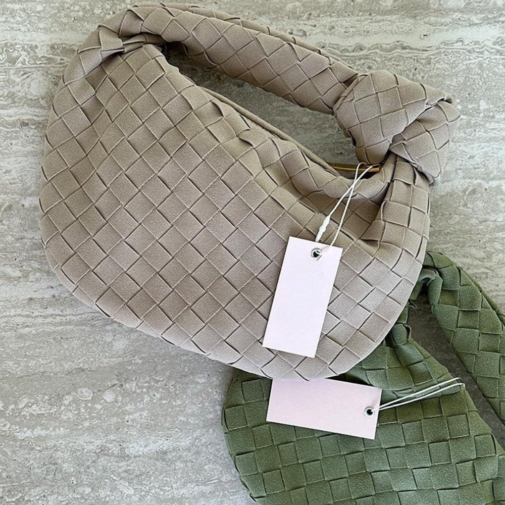 Suède Mini Tas met Gevlochten Structuur en Knoophandvat