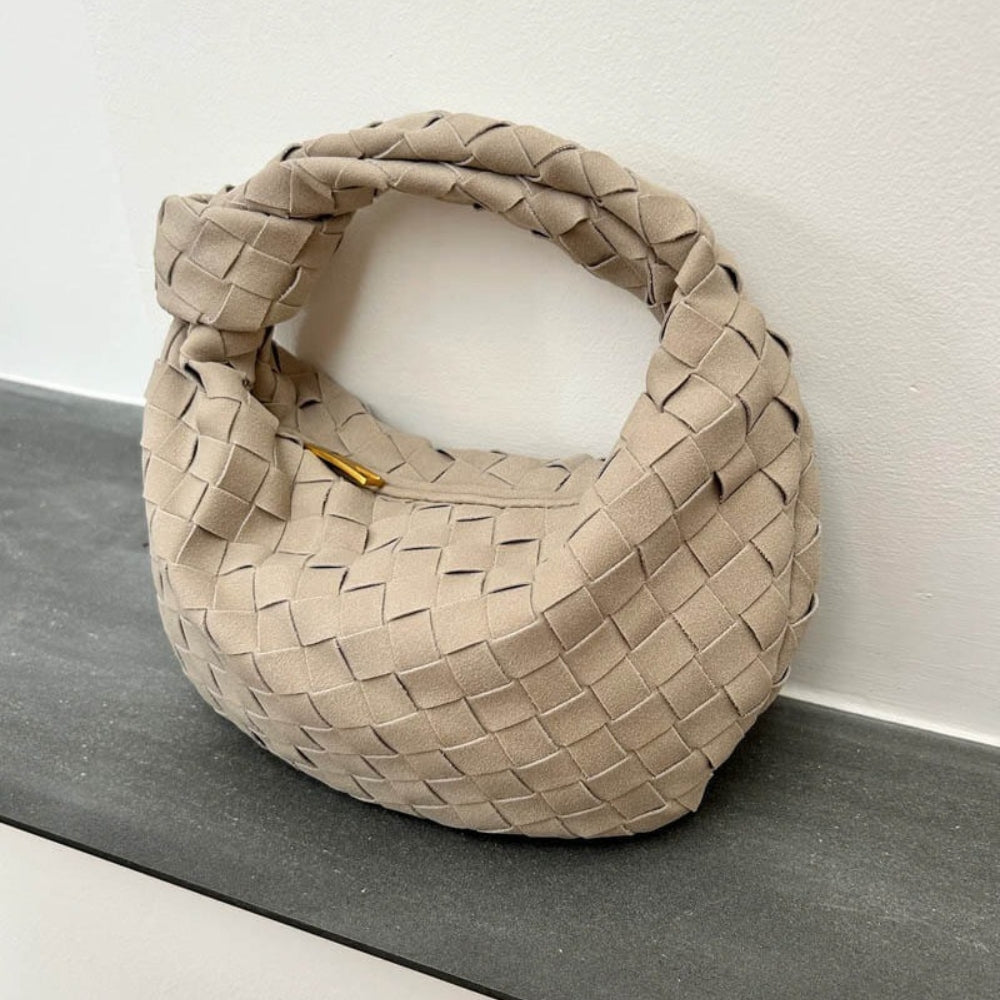Suède Mini Tas met Gevlochten Structuur en Knoophandvat