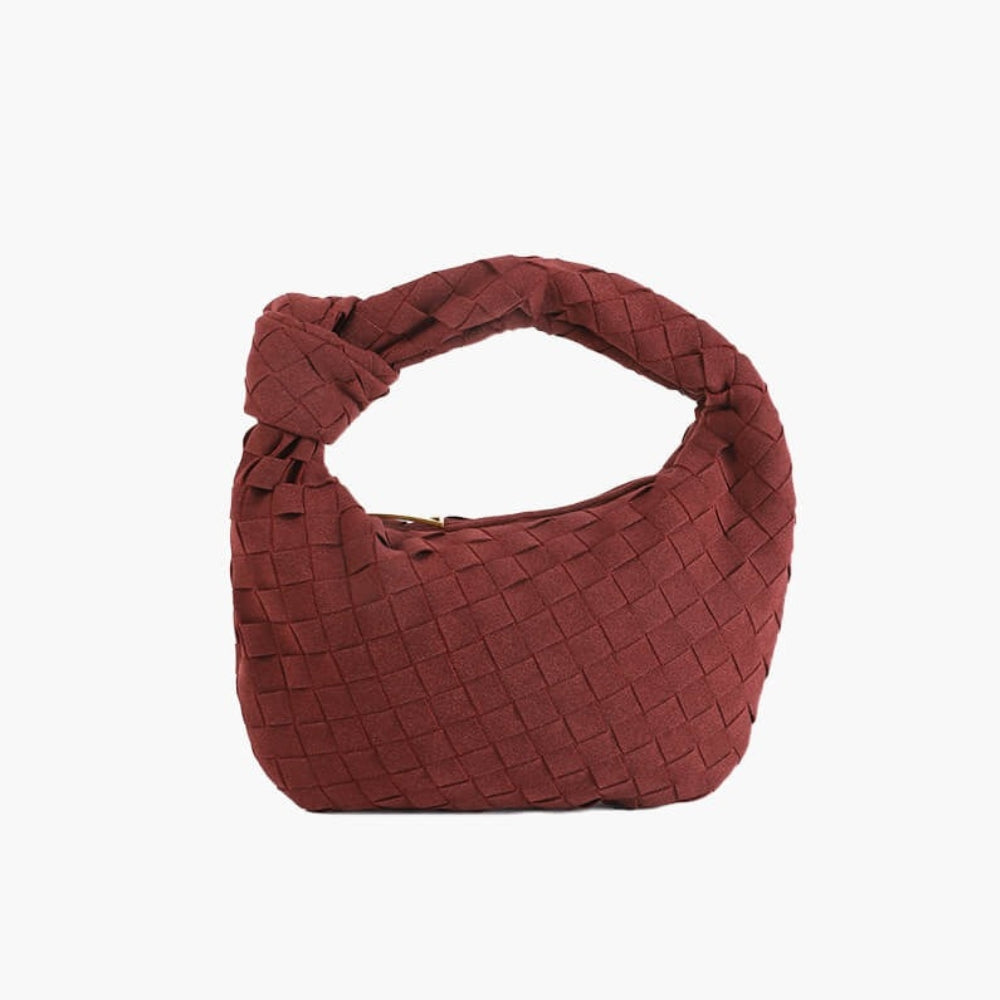 Suède Mini Tas met Gevlochten Structuur en Knoophandvat
