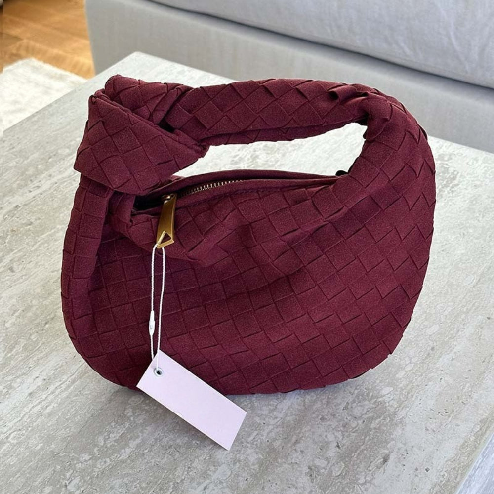 Suède Mini Tas met Gevlochten Structuur en Knoophandvat