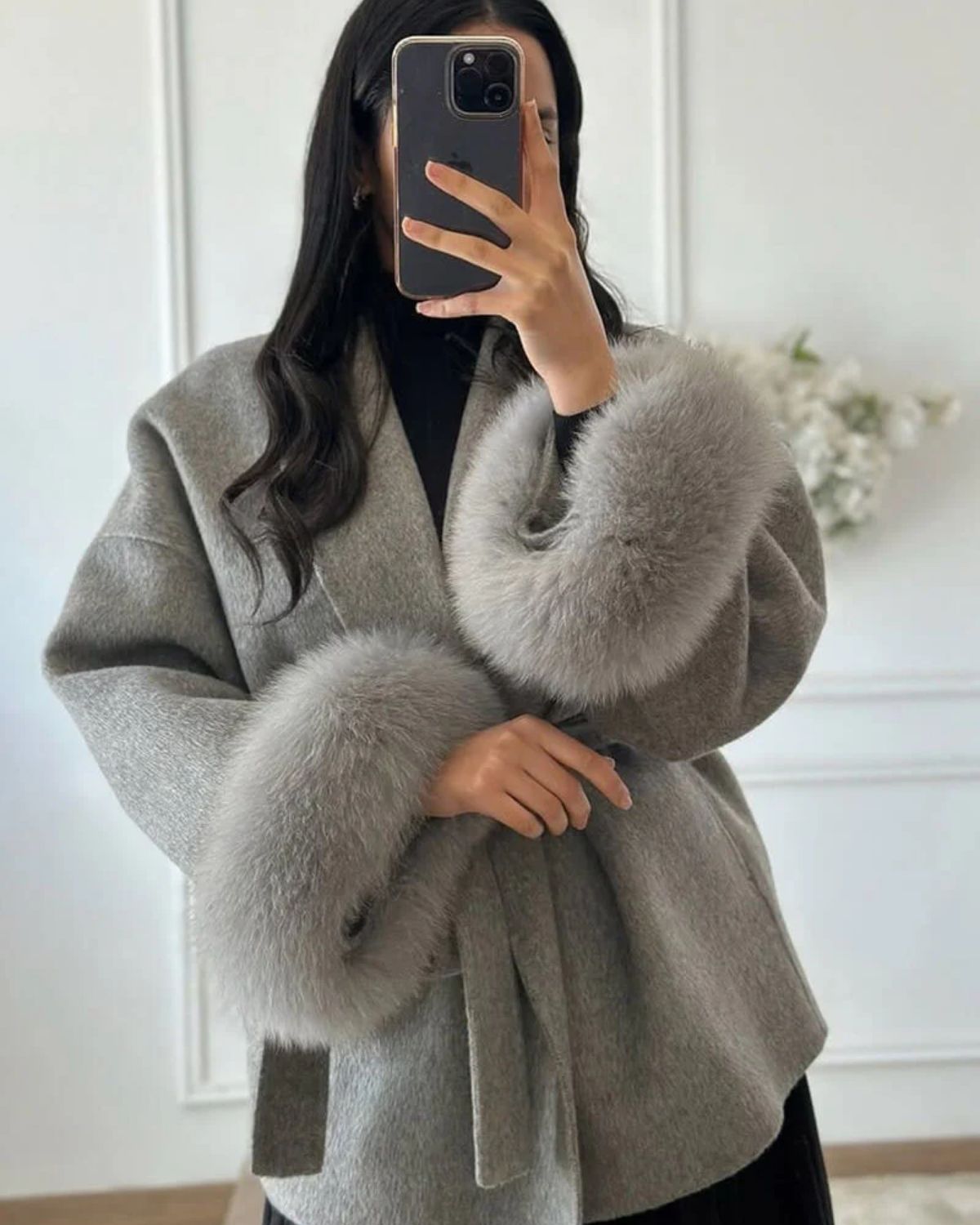 Grace | Luxe Wollen Jas met Vossenbont