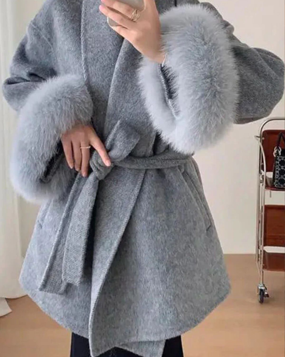 Grace | Luxe Wollen Jas met Vossenbont