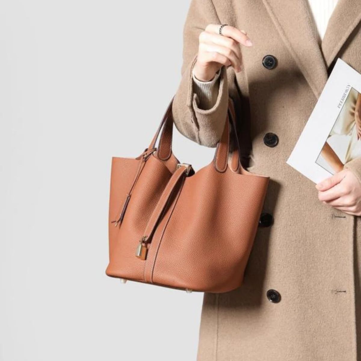 Echte Leren Tote Tas met Padlock‑Sluiting